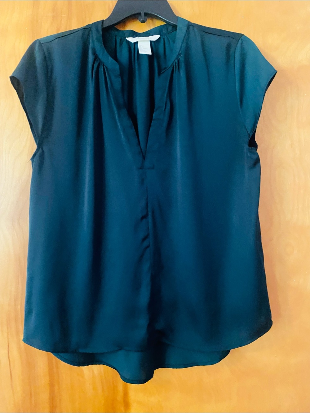 H&M Conscious Dark Green Split V-Neck Cap Sleeve Blouse